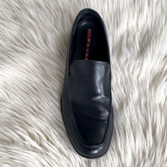Prada Men\'s Black Smooth Leather Sports Loafers US Sz 7.5 Luxury Designer Sleek main image 7